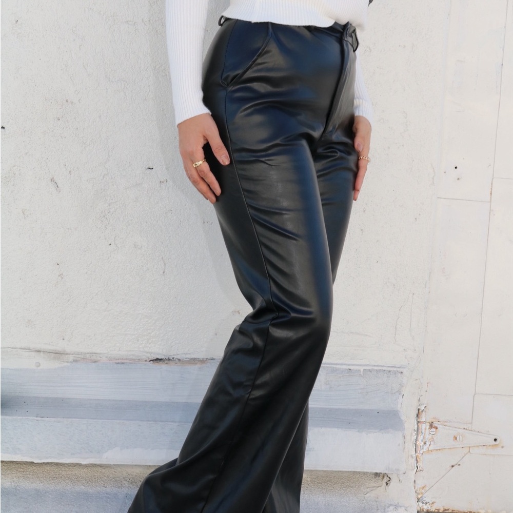 Faux Wide Leg Leather Pants